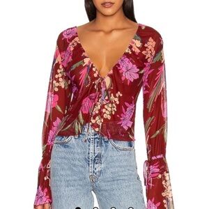 Free People Floral V-Neck Long Sleeve Top